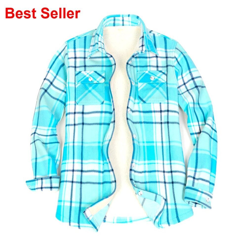 Women's Sherpa Fleece Lined Flannel Shirt Jacket Button Up Plaid